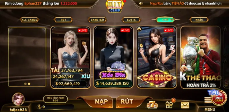 Các trò chơi Live casino tại Hitclub rất được người chơi yêu thích